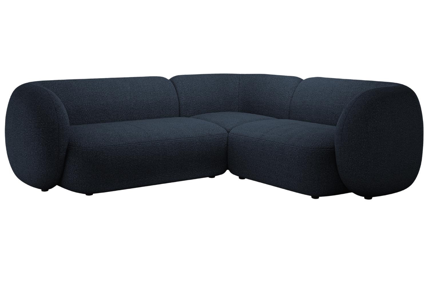 Micadoni Tmavě modr&aacute; boucl&eacute; rohov&aacute; pohovka Kate 252 cm, prav&aacute;