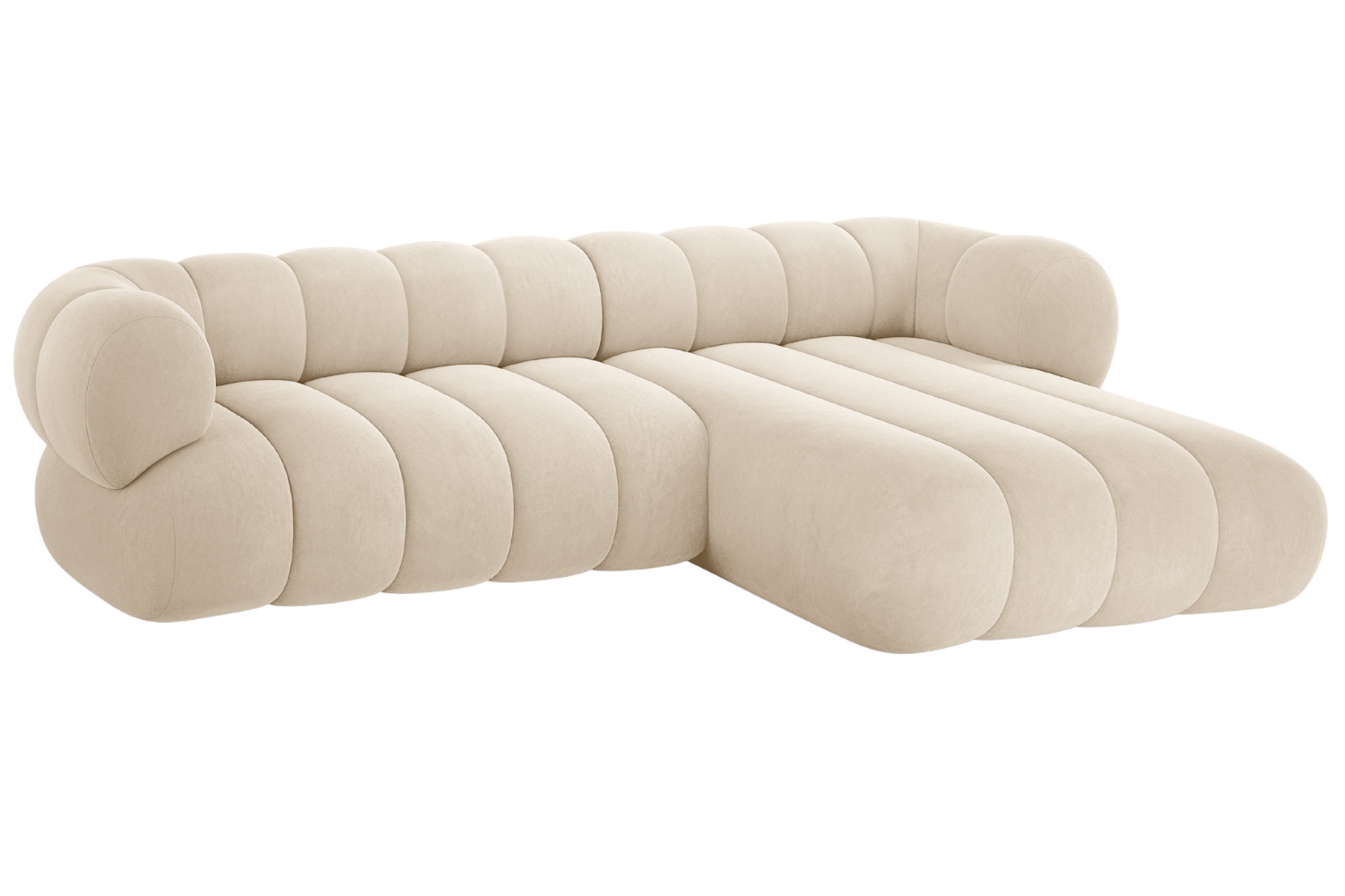 Cosmopolitan Design Světle b&eacute;žov&aacute; sametov&aacute; rohov&aacute; pohovka Koge 270 cm, prav&aacute;