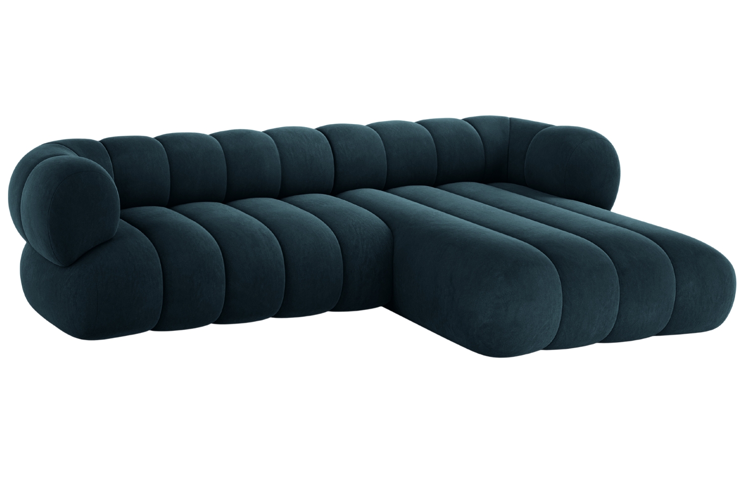 Cosmopolitan Design Tmavě modrá sametová rohová pohovka Koge 270 cm, pravá