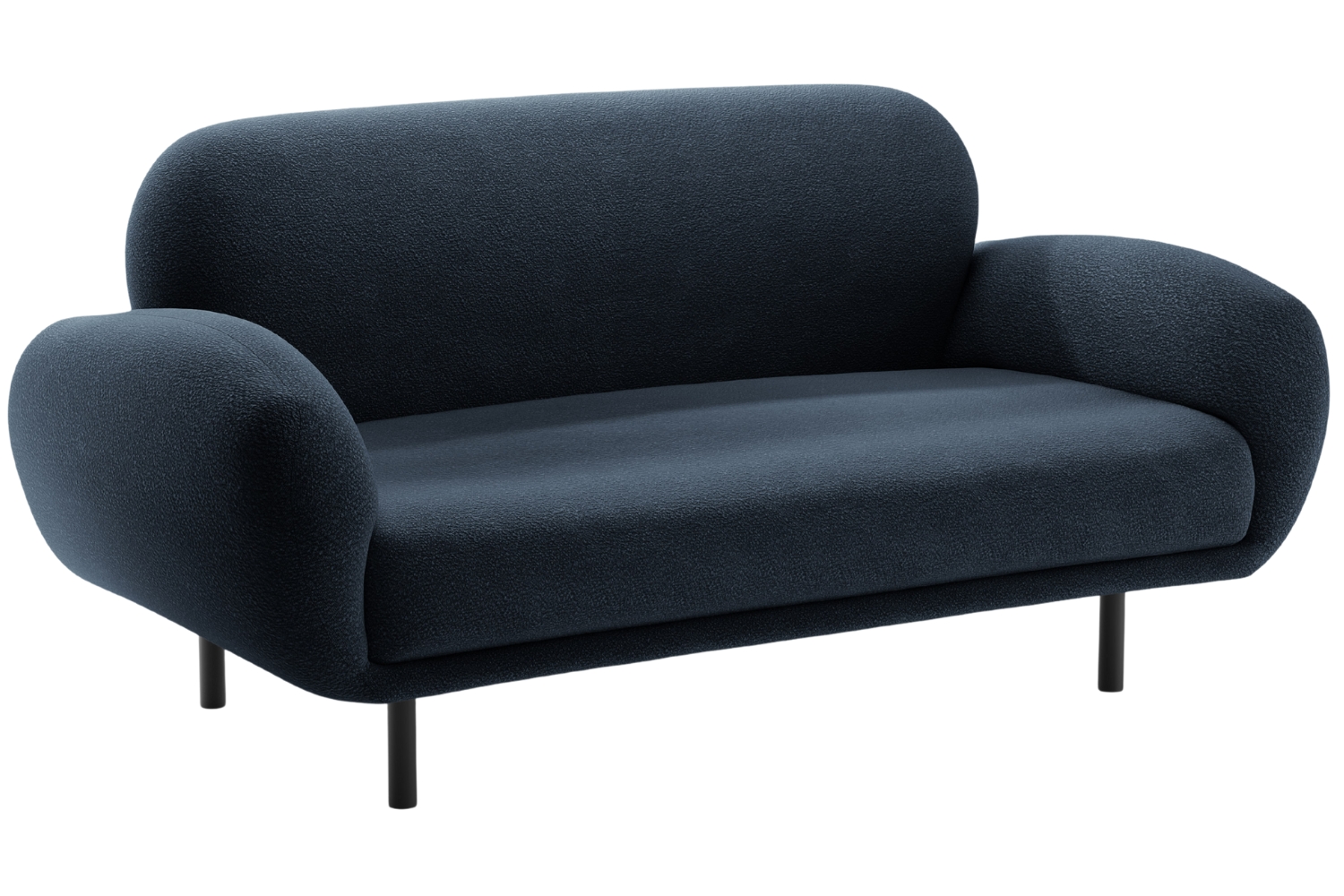 Micadoni Tmavě modr&aacute; boucl&eacute; dvoum&iacute;stn&aacute; pohovka Poppy 148 cm