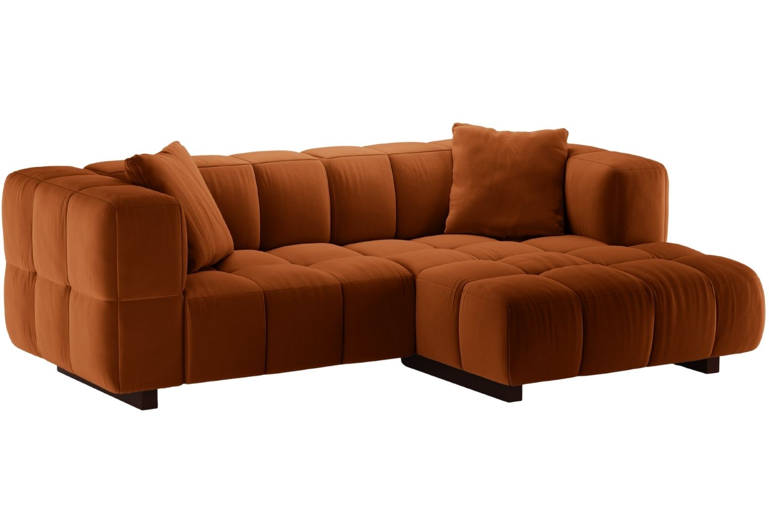 Micadoni Terakotově oranžov&aacute; sametov&aacute; rozkl&aacute;dac&iacute; pohovka Puma 260 cm, prav&aacute;