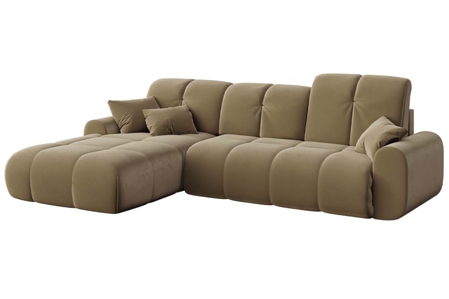 Devichy Hnědá sametová rozkládací pohovka Tous 290 cm, levá