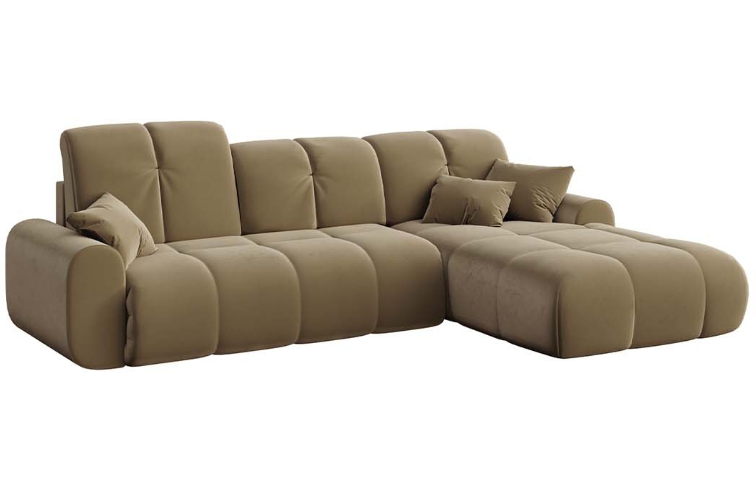 Devichy Hnědá sametová rozkládací pohovka Tous 290 cm, pravá