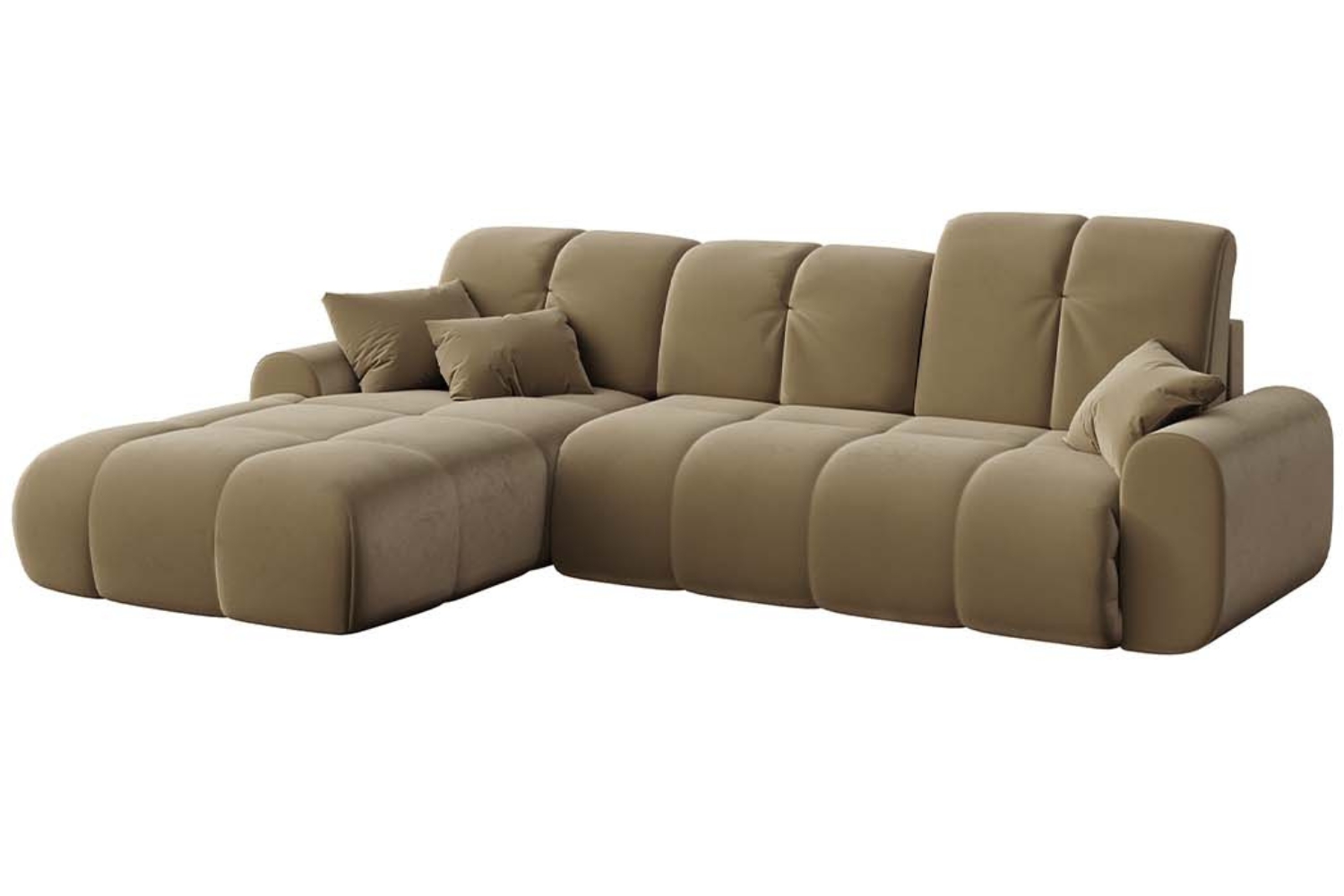 Devichy Hnědá sametová rohová pohovka Tous 290 cm, levá