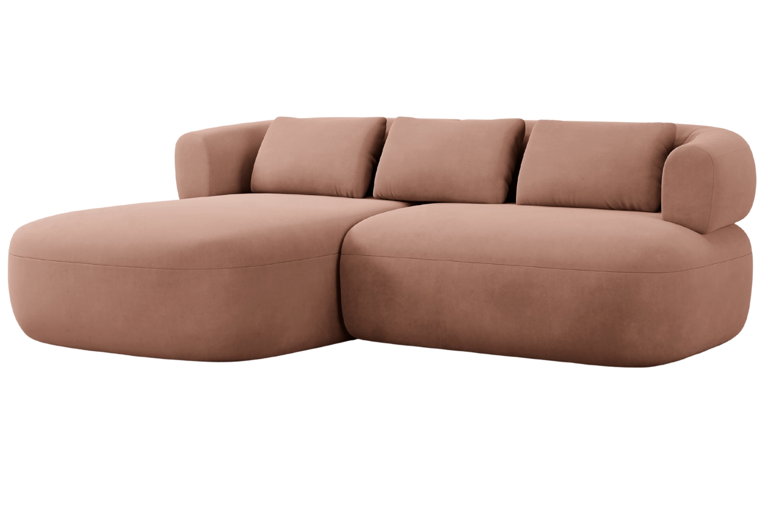 Windsor & Co Růžová sametová rohová pohovka Aldrin 200 cm, levá