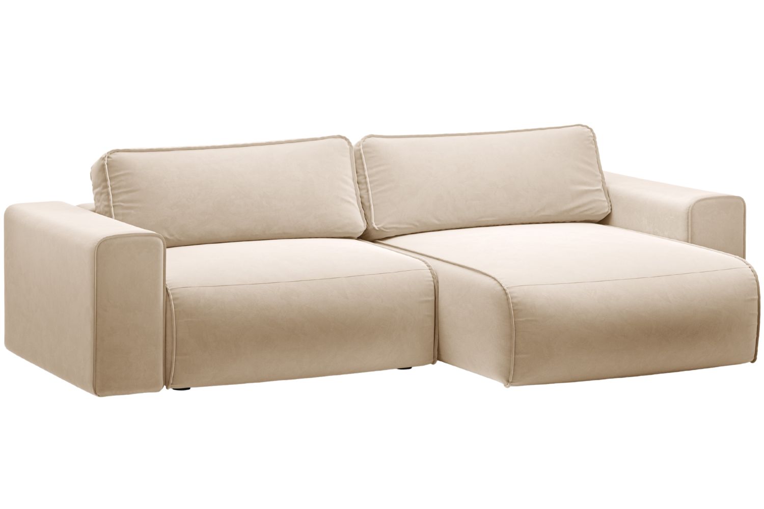 Micadoni Béžová sametová rozkládací pohovka Victor 246 cm, pravá