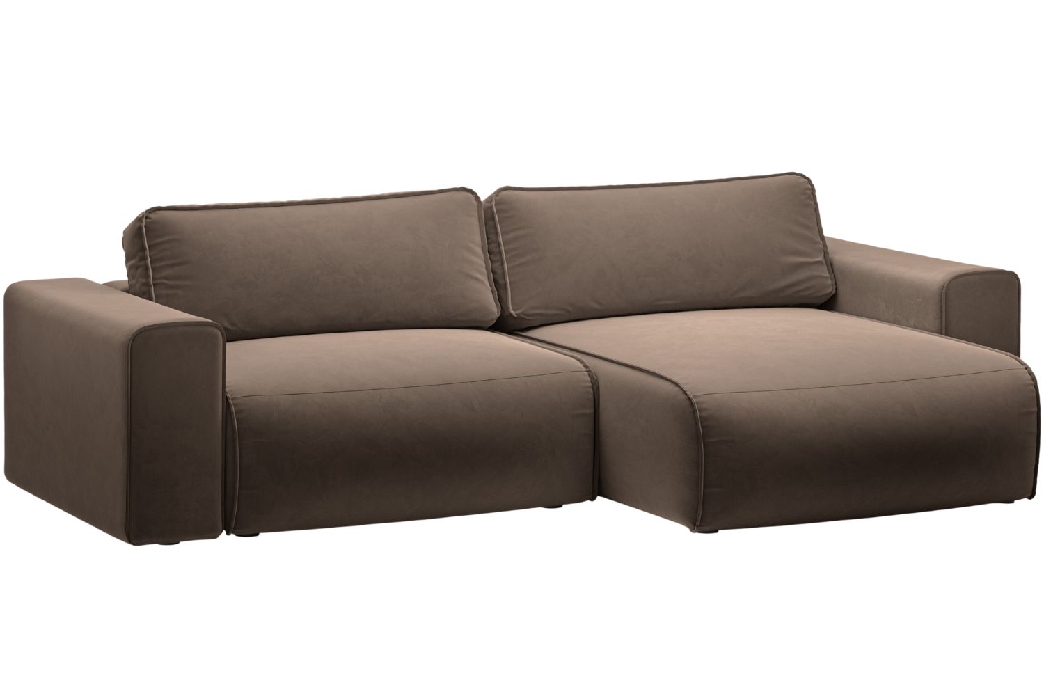 Micadoni Hnědá sametová rozkládací pohovka Victor 246 cm, pravá