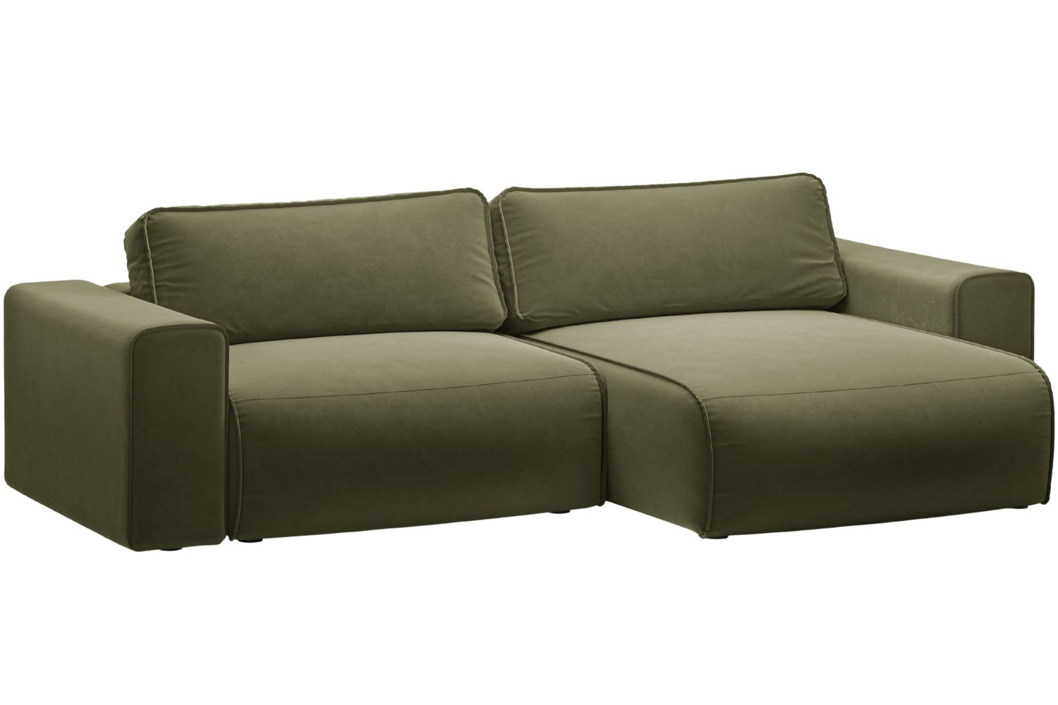 Micadoni Zelená sametová rozkládací pohovka Victor 246 cm, pravá