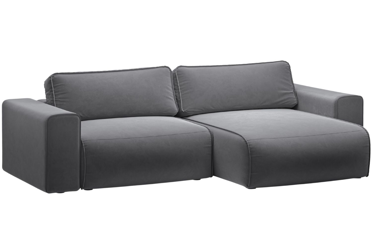 Micadoni Šedá sametová rozkládací pohovka Victor 246 cm, pravá