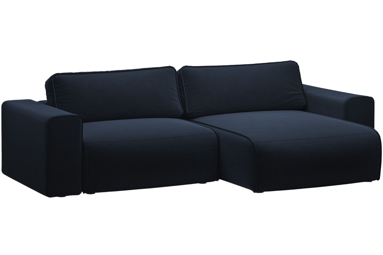 Micadoni Tmavě modrá sametová rozkládací pohovka Victor 246 cm, pravá