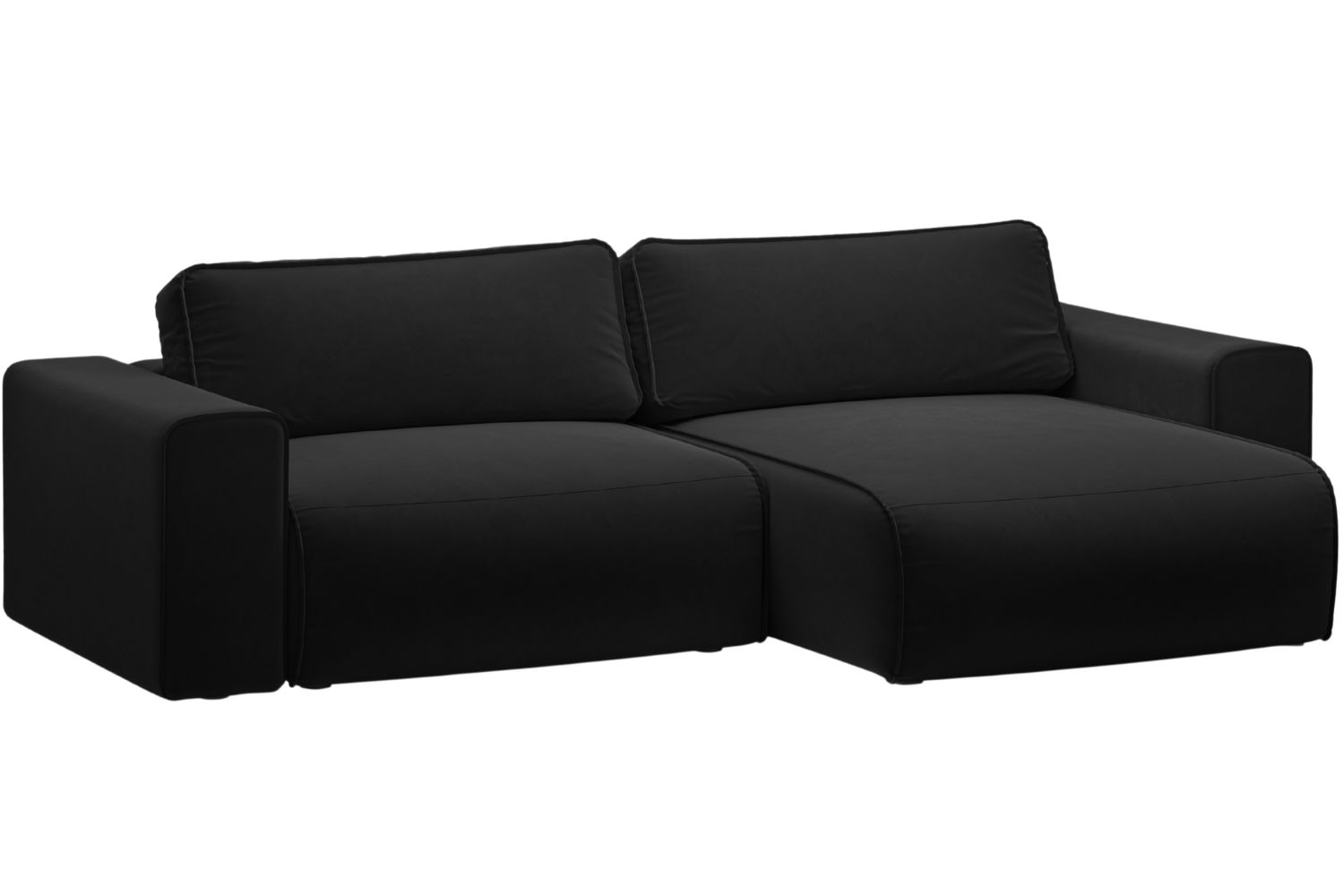 Micadoni Černá sametová rozkládací pohovka Victor 246 cm, pravá