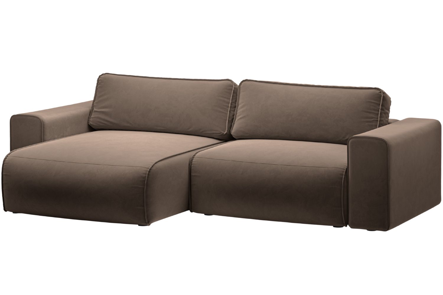 Micadoni Hnědá sametová rozkládací pohovka Victor 246 cm, levá