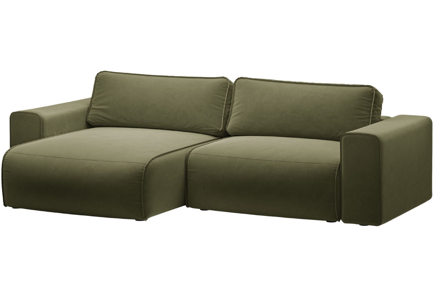 Micadoni Zelená sametová rozkládací pohovka Victor 246 cm, levá