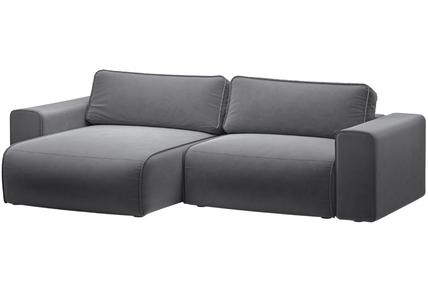 Micadoni Šedá sametová rozkládací pohovka Victor 246 cm, levá