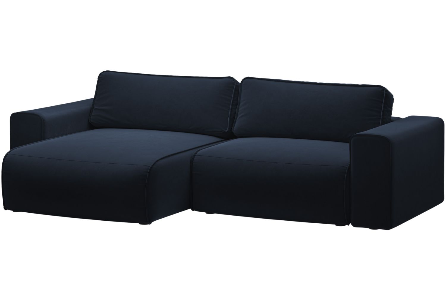 Micadoni Tmavě modrá sametová rozkládací pohovka Victor 246 cm, levá