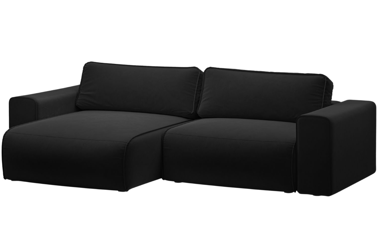 Micadoni Černá sametová rozkládací pohovka Victor 246 cm, levá