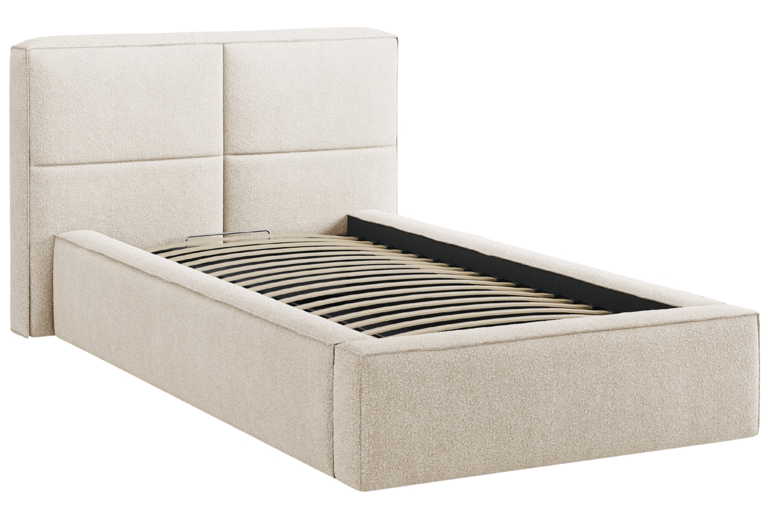 Micadoni Světle béžová bouclé jednolůžková postel Darren 90 x 200 cm s úložným prostorem