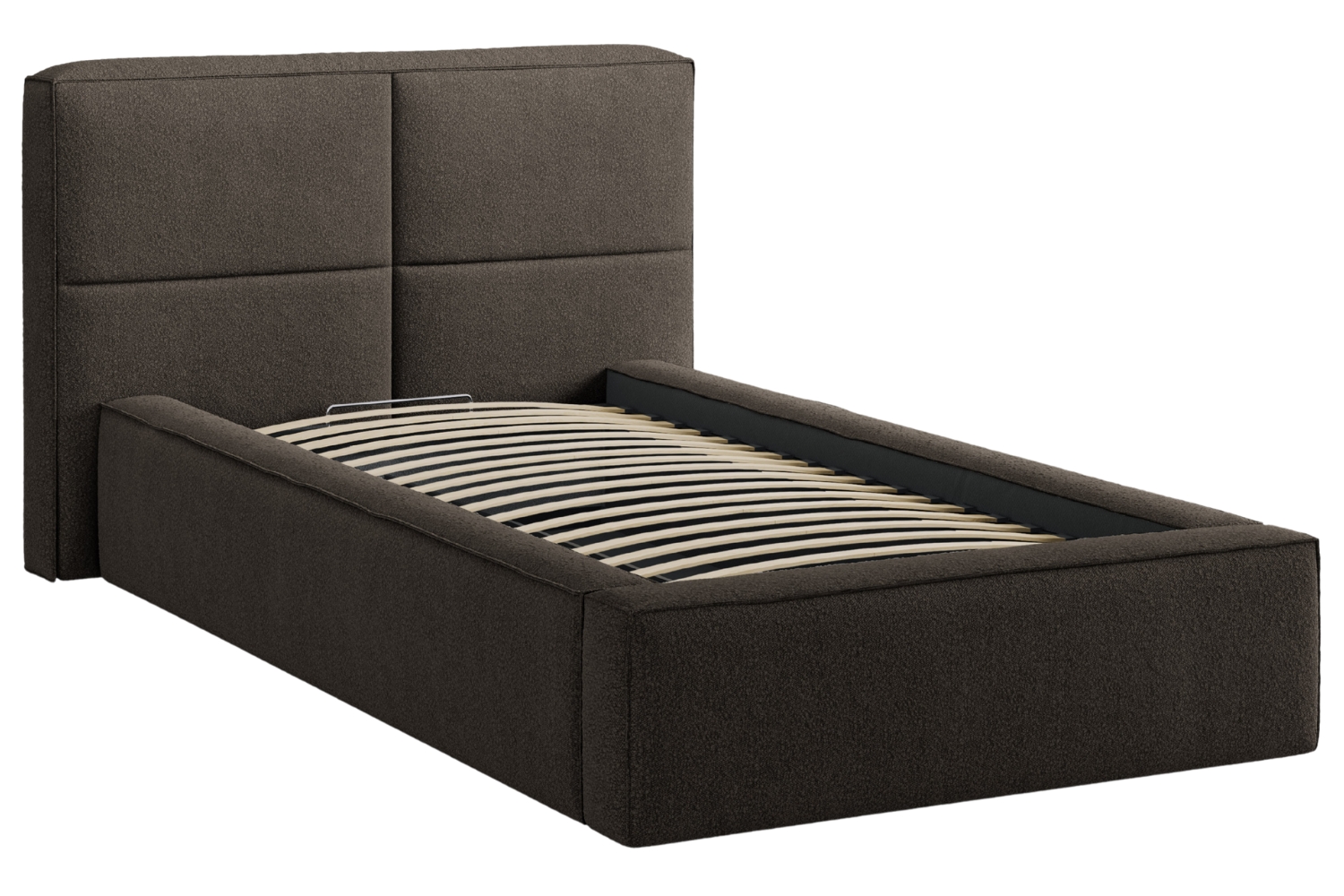 Micadoni Hnědo&scaron;ed&aacute; boucl&eacute; jednolůžkov&aacute; postel Darren 90 x 200 cm s &uacute;ložn&yacute;m prostorem