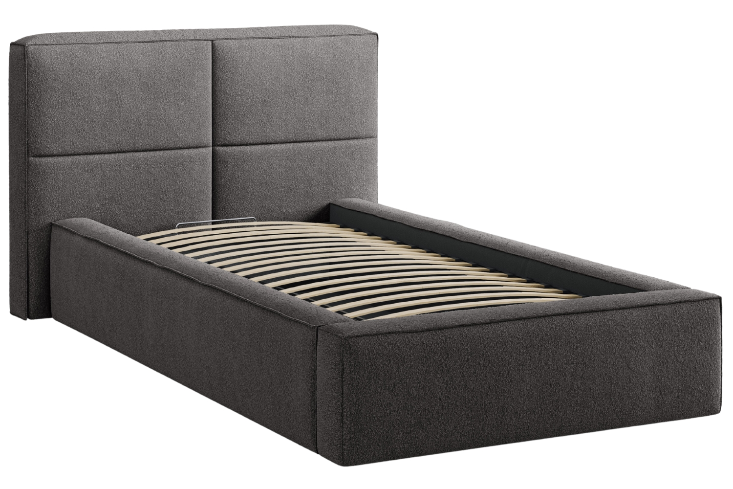 Micadoni Tmavě šedá bouclé jednolůžková postel Darren 90 x 200 cm s úložným prostorem