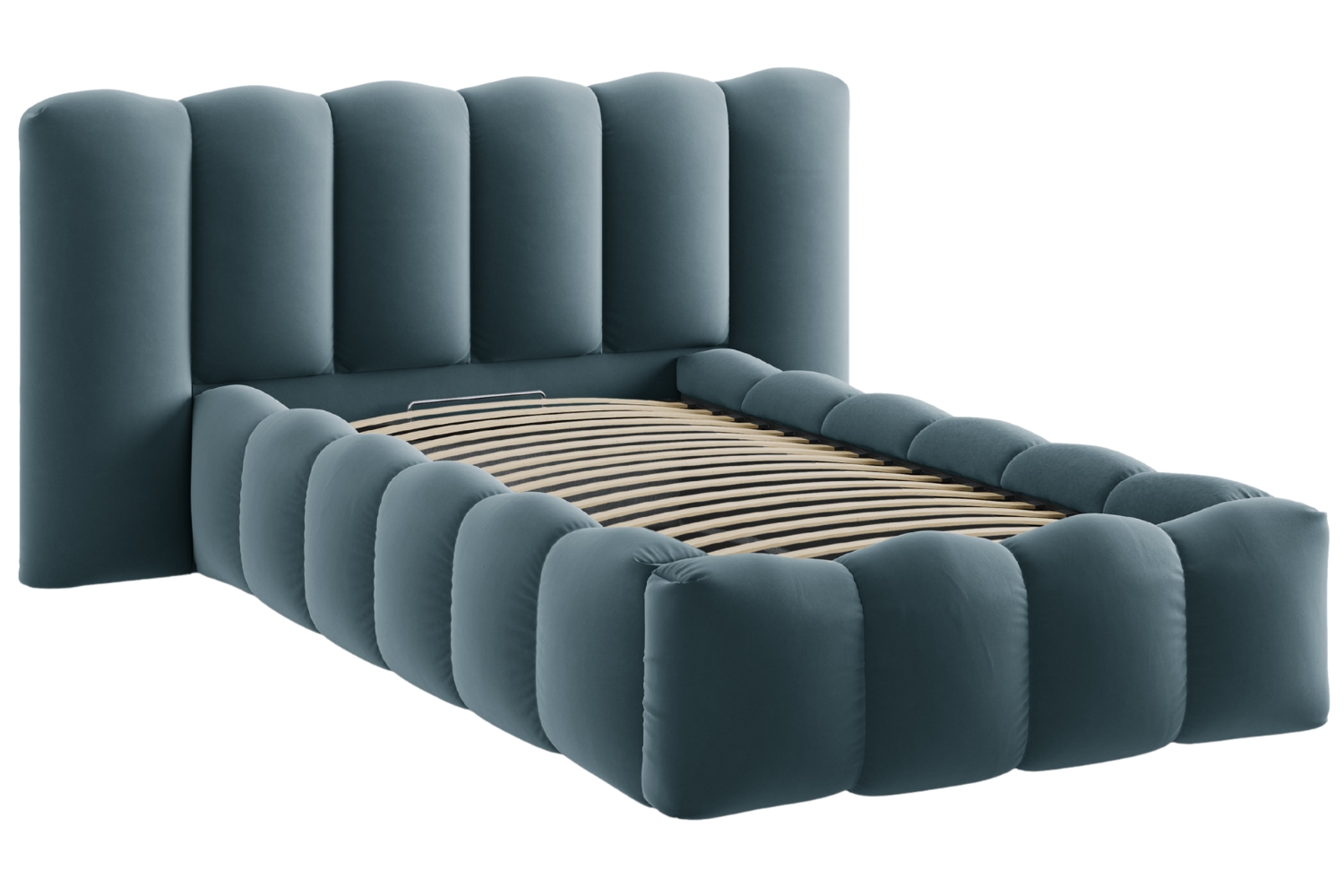 Micadoni Modrá sametová postel Lupine 90 x 200 cm s úložným prostorem