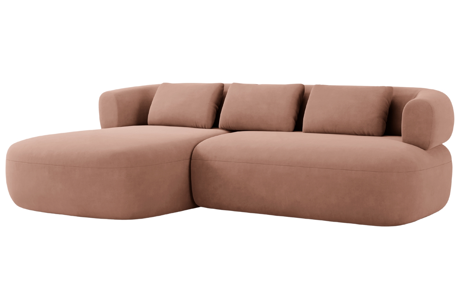 Windsor & Co Růžová sametová rohová pohovka Aldrin 225 cm, levá