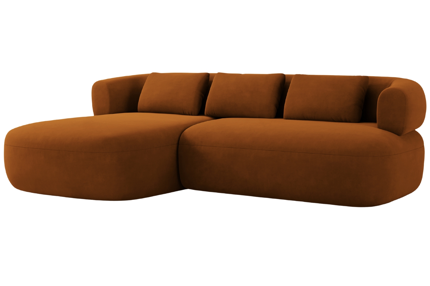 Windsor & Co Terakotově oranžová sametová rohová pohovka Aldrin 225 cm, levá