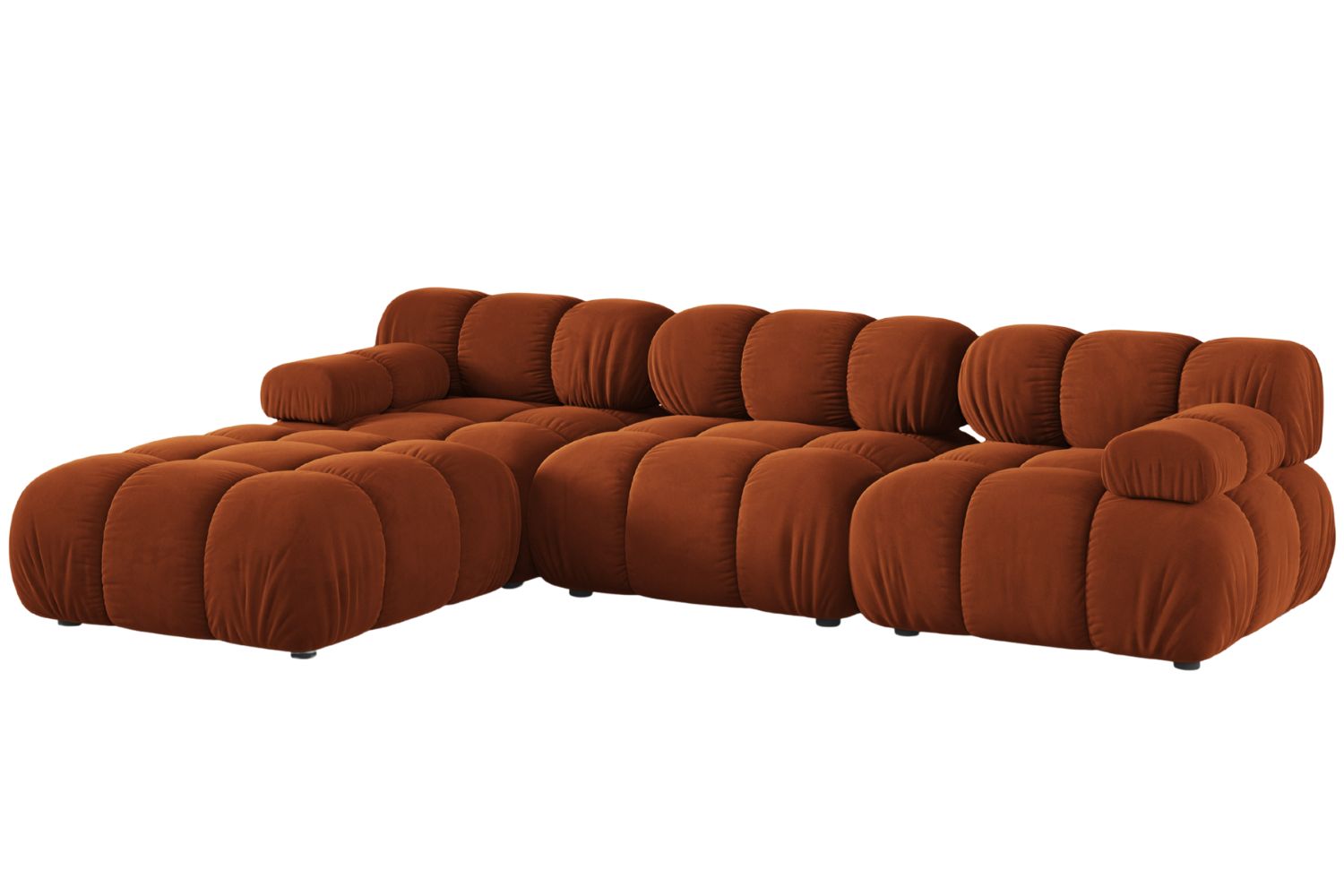 Micadoni Terakotově oranžová sametová rohová pohovka Bellis 282 cm, levá