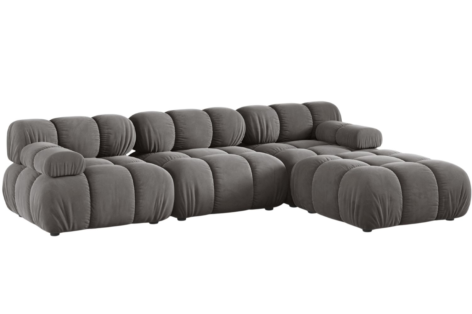 Micadoni Šedá sametová rohová pohovka Bellis 282 cm, pravá