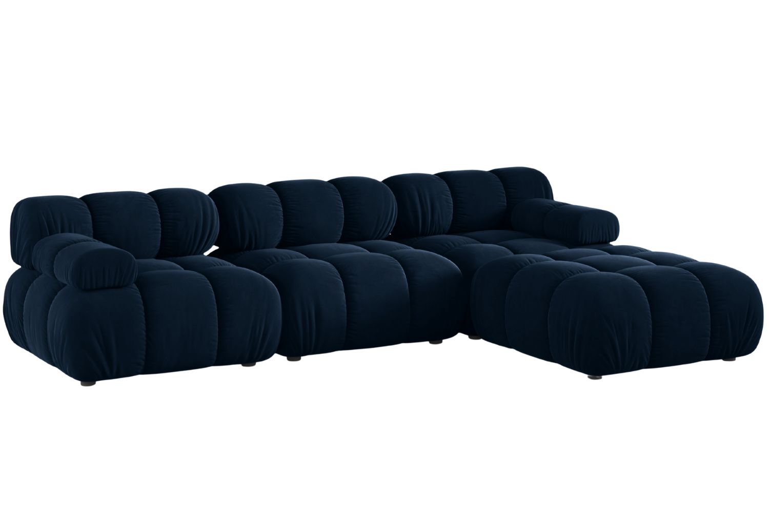 Micadoni Královsky modrá sametová rohová pohovka Bellis 282 cm, pravá
