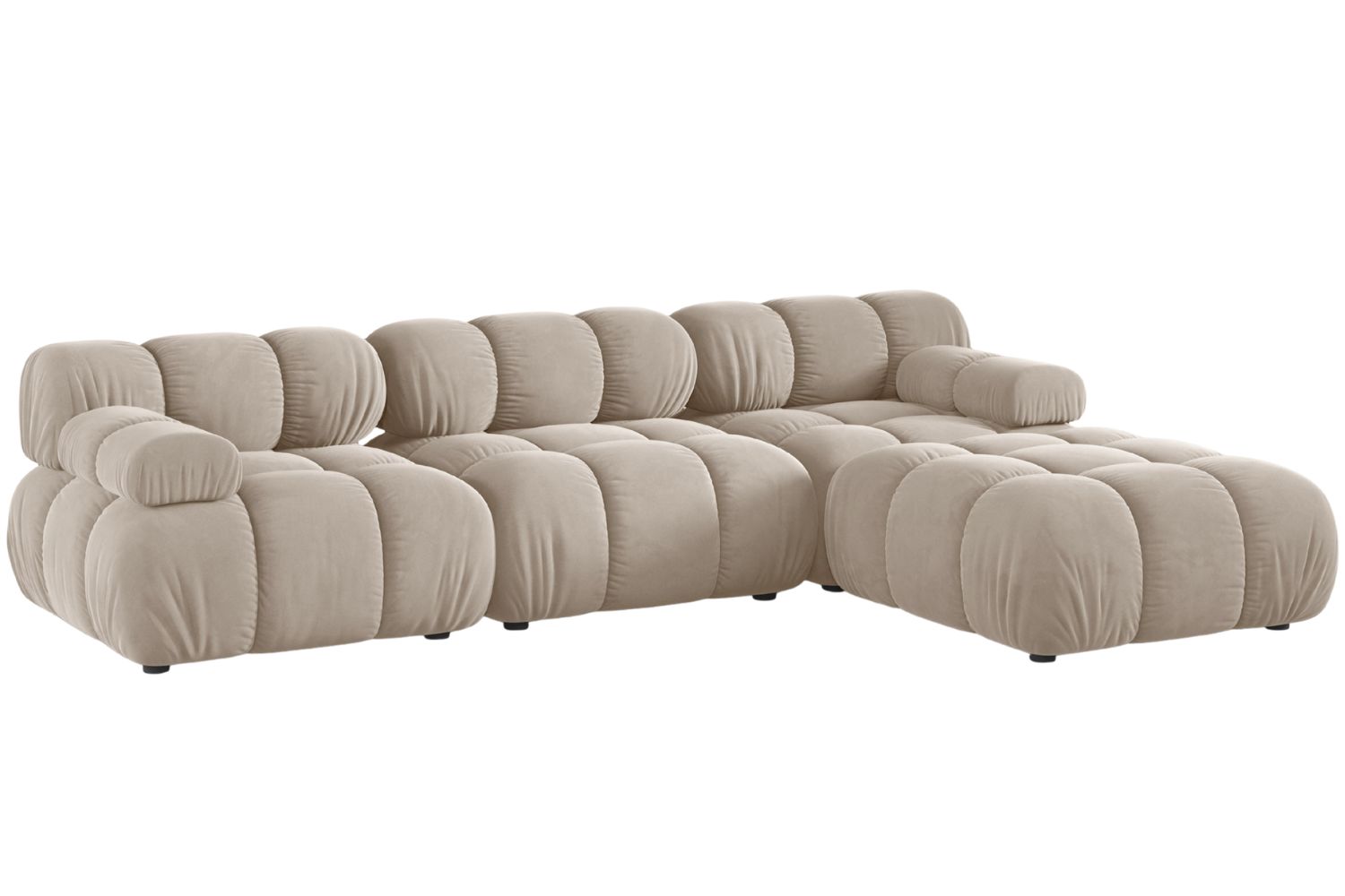Micadoni Béžová sametová rohová pohovka Bellis 282 cm, pravá