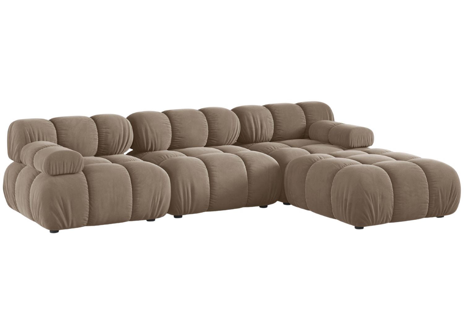 Micadoni Tmavě béžová sametová rohová pohovka Bellis 282 cm, pravá