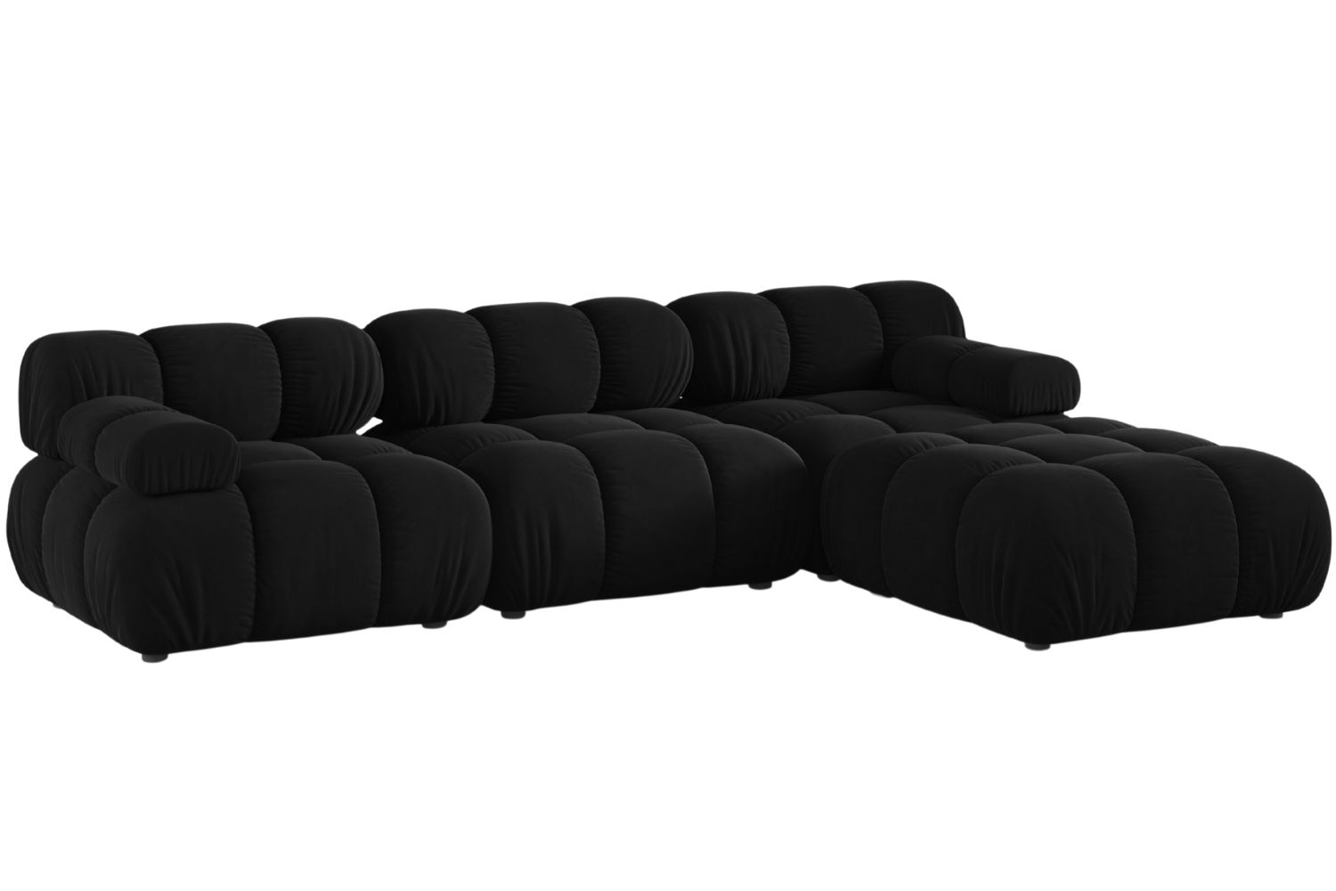 Micadoni Černá sametová rohová pohovka Bellis 282 cm, pravá