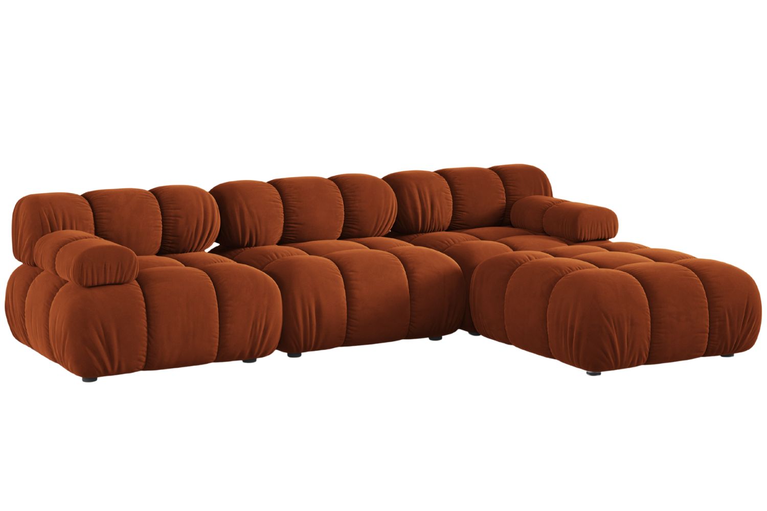 Micadoni Terakotově oranžová sametová rohová pohovka Bellis 282 cm, pravá