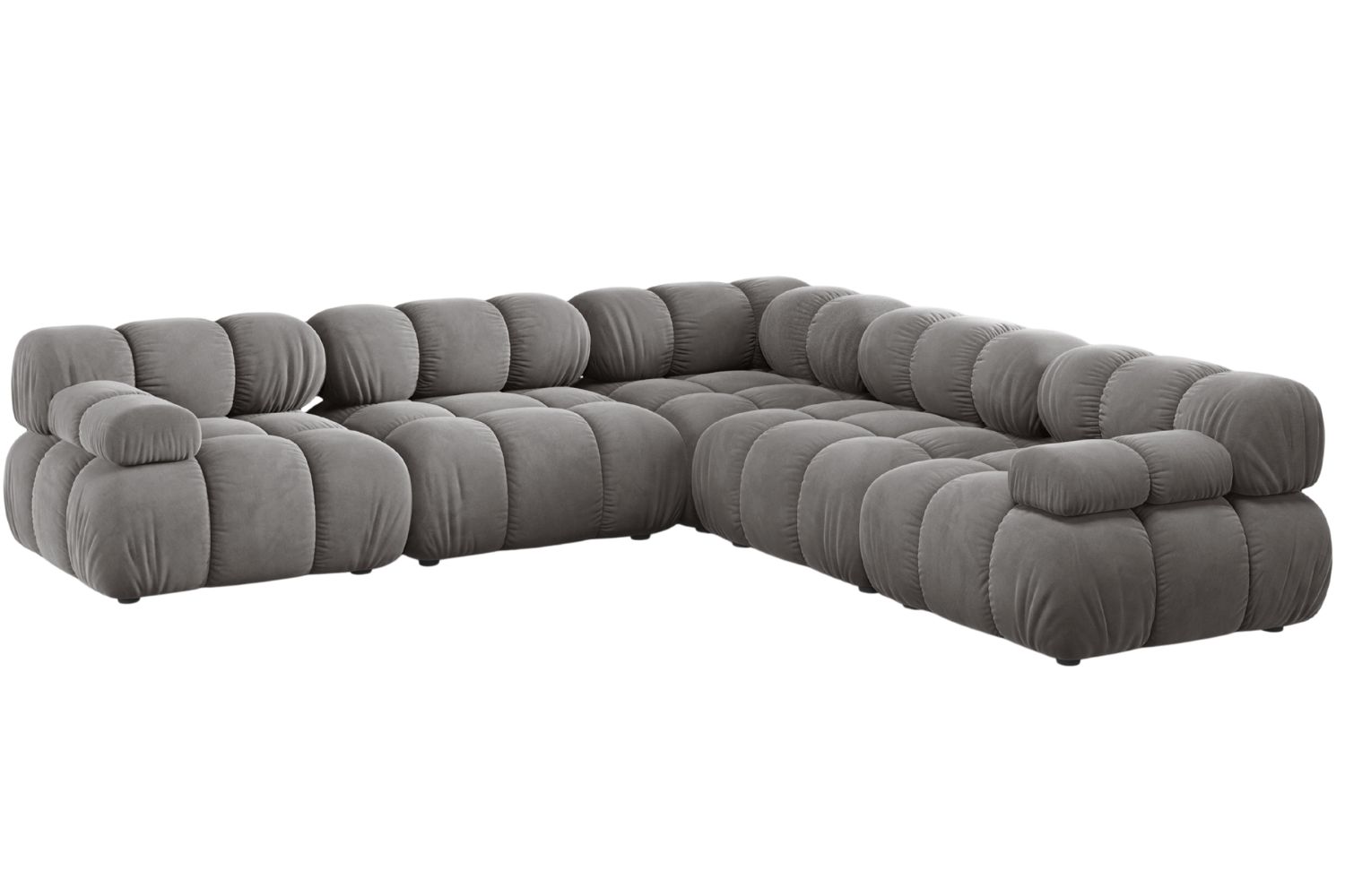 Micadoni Šedá sametová rohová pohovka Bellis 282 cm