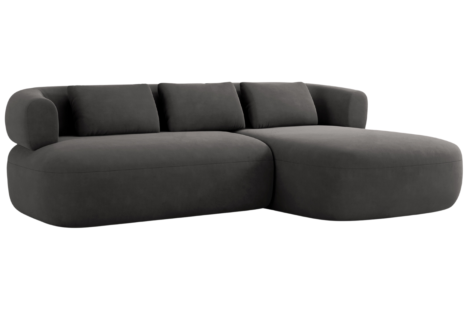 Windsor & Co Tmavě šedá sametová rohová pohovka Aldrin 225 cm, pravá