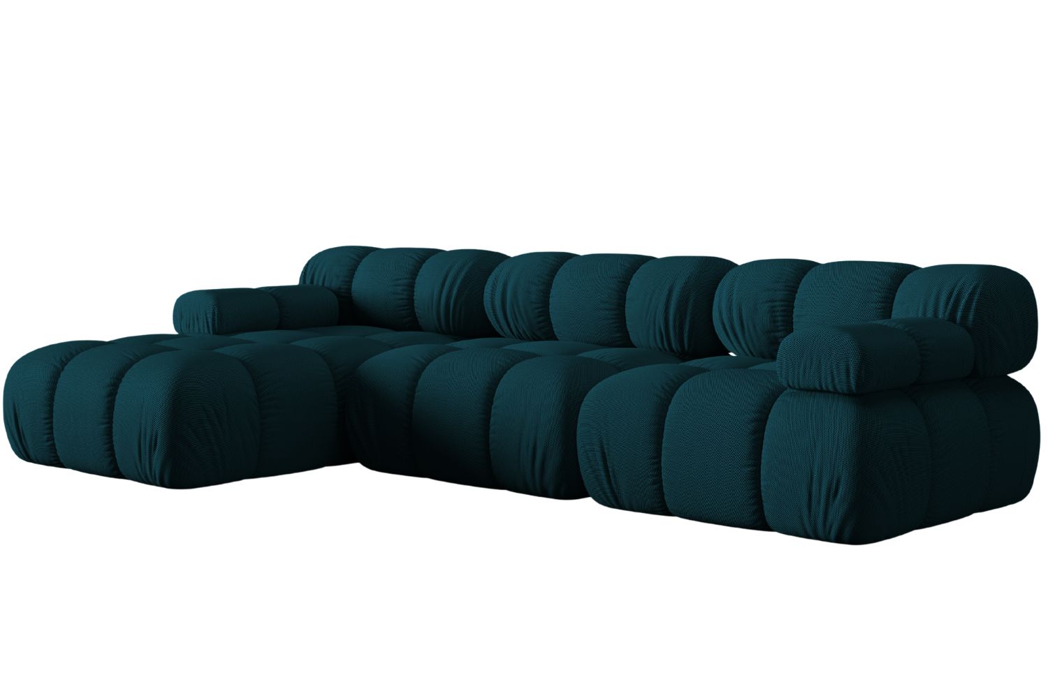 Modrá čalouněná rohová pohovka MICADONI Bellis 282 cm, levá