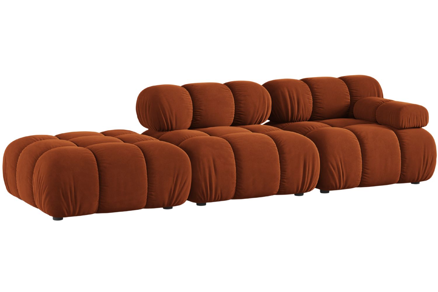 Micadoni Terakotově oranžová sametová čtyřmístná pohovka Bellis 282 cm, levá
