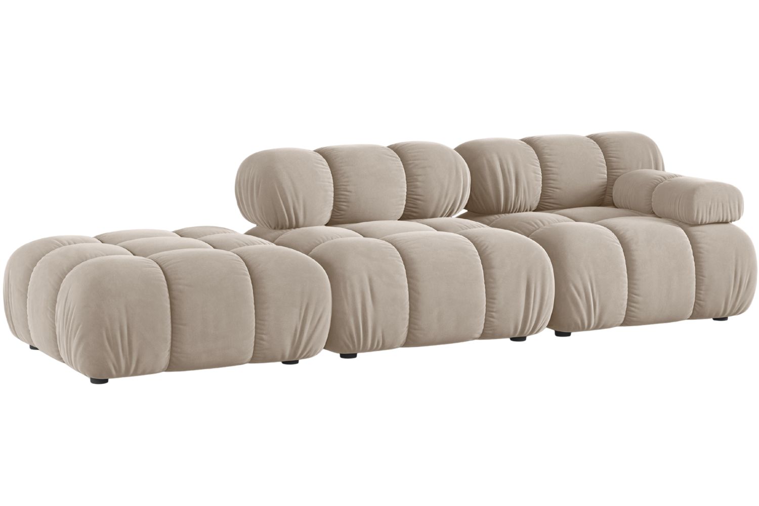 Micadoni Béžová sametová čtyřmístná pohovka Bellis 282 cm, levá