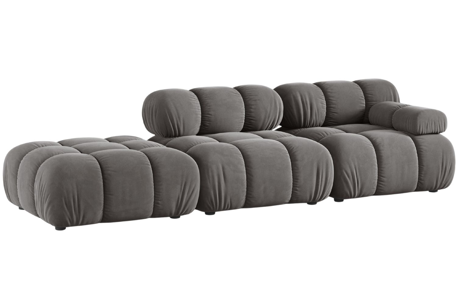 Micadoni Šedá sametová čtyřmístná pohovka Bellis 282 cm, levá