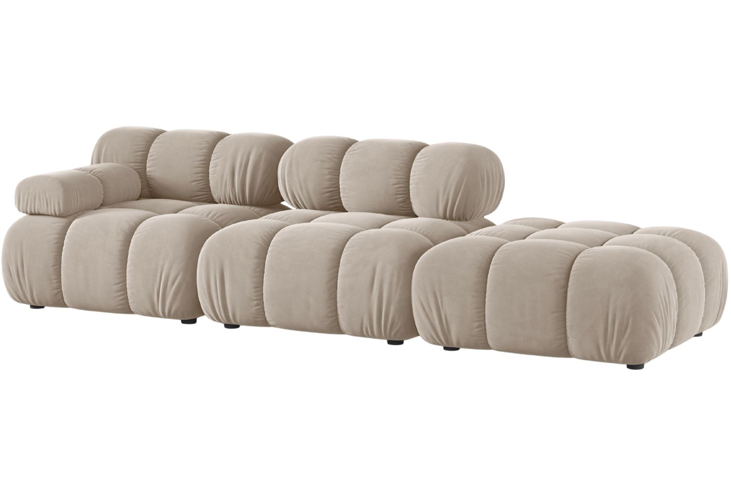Micadoni Béžová sametová čtyřmístná pohovka Bellis 282 cm, pravá