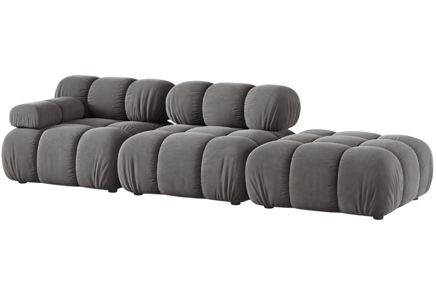 Micadoni Šedá sametová čtyřmístná pohovka Bellis 282 cm, pravá