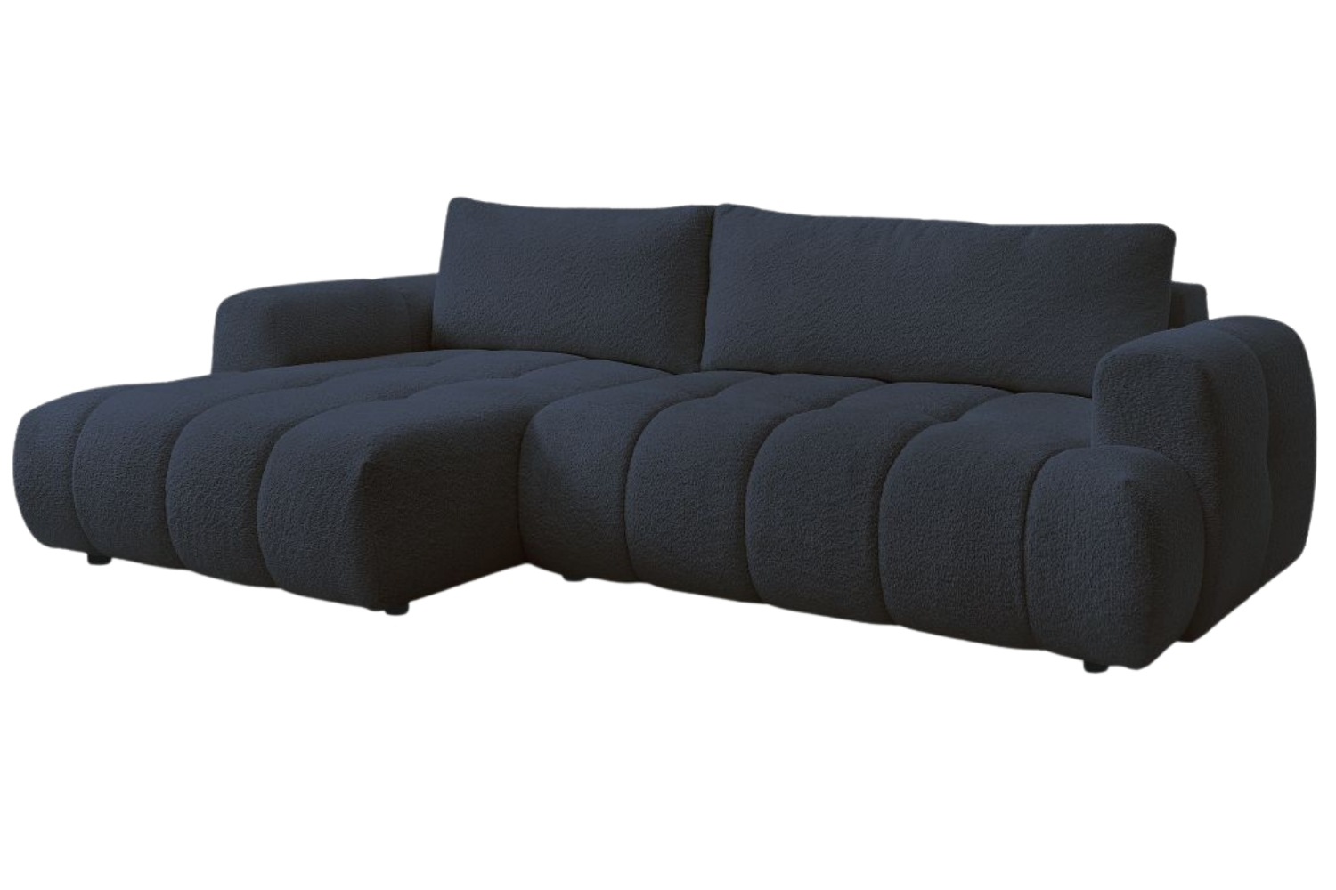 Bobochic Paris Tmavě modrá bouclé rozkládací pohovka Fuji 292 cm, levá