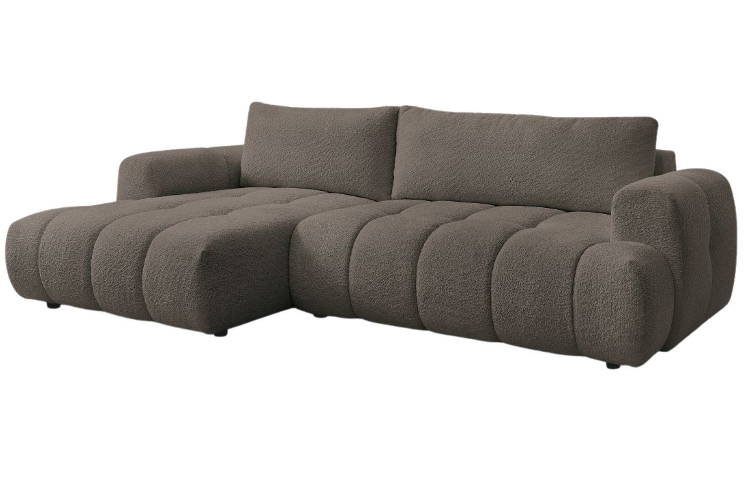 Bobochic Paris Hnědá bouclé rozkládací pohovka Fuji 292 cm, levá