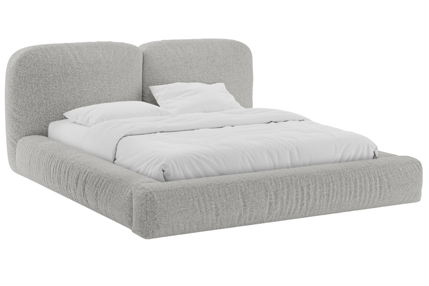 Micadoni Světle šedá bouclé dvoulůžková postel Martina 160 x 200 cm s úložným prostorem