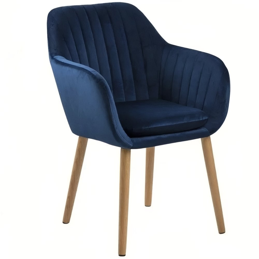 Scandi Modrá sametová jídelní židle Milla s prošíváním