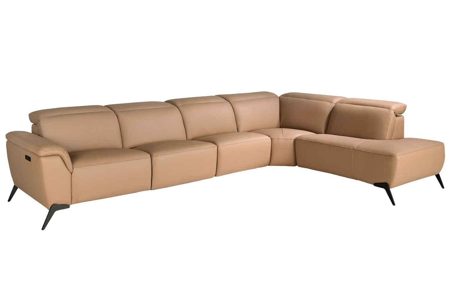 Angel Cerdá Světle hnědá kožená rohová pohovka No. 6280, 376 cm, pravá
