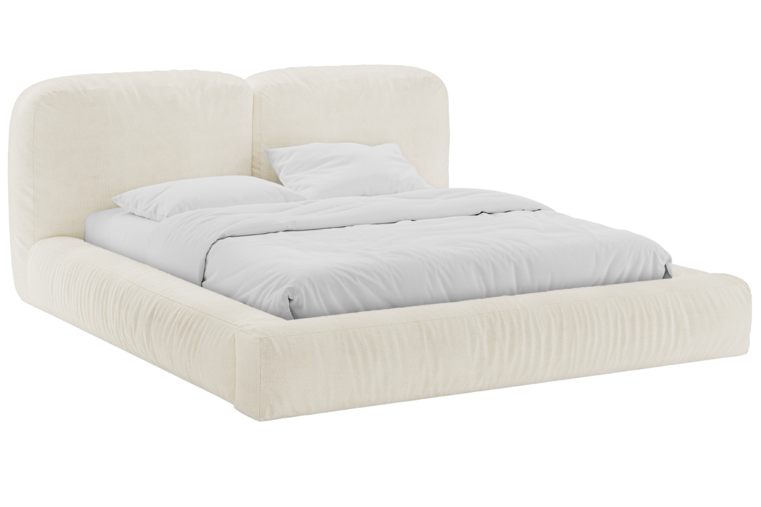 Micadoni Kr&eacute;mově b&iacute;l&aacute; boucl&eacute; dvoulůžkov&aacute; postel Martina 180 x 200 cm s &uacute;ložn&yacute;m prostorem