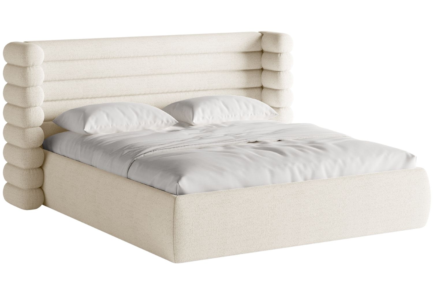 Bílá bouclé dvoulůžková postel MICADONI Mount 180 x 200 cm