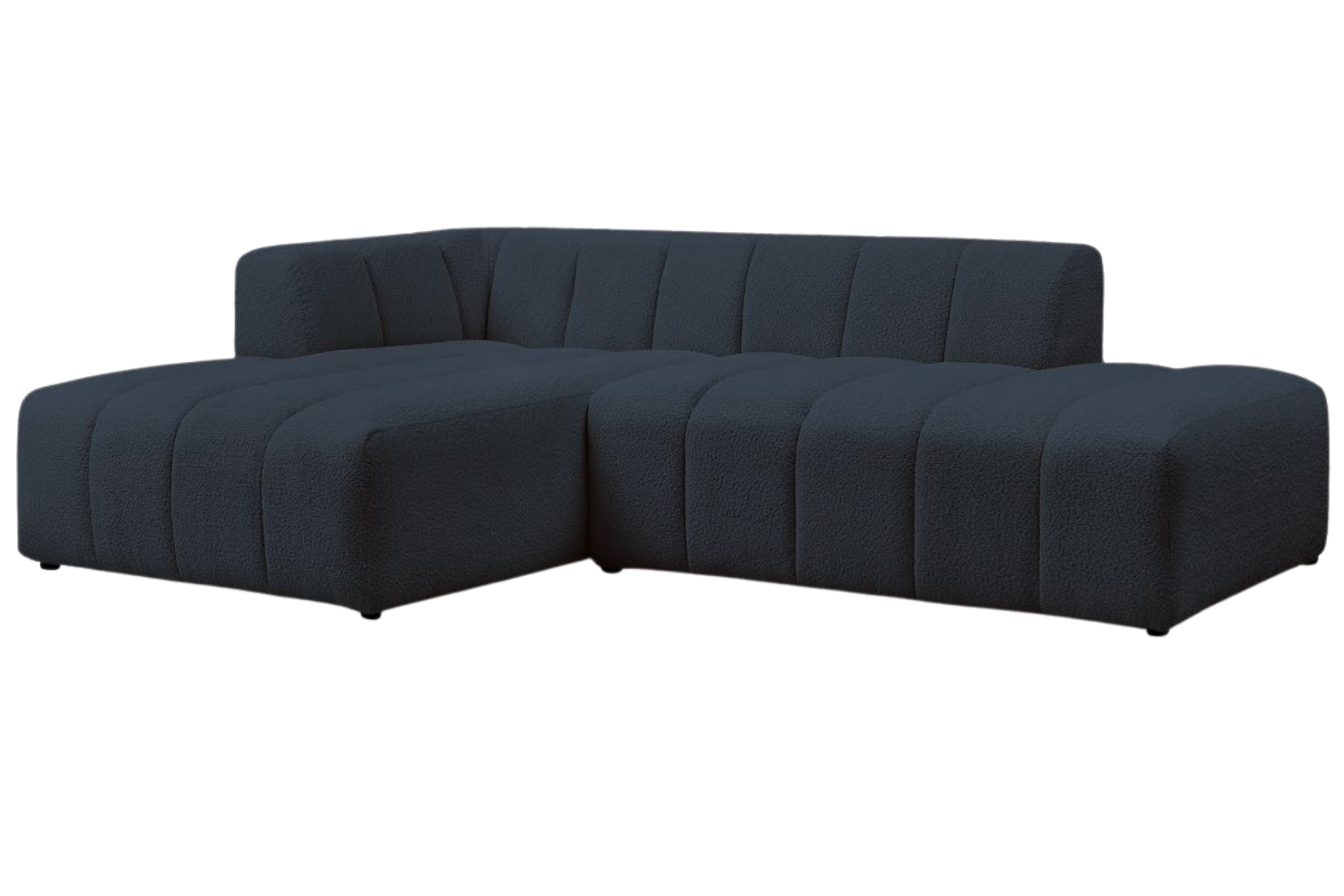 Bobochic Paris Tmavě modr&aacute; boucl&eacute; rohov&aacute; pohovka Annecy 262 cm, lev&aacute;