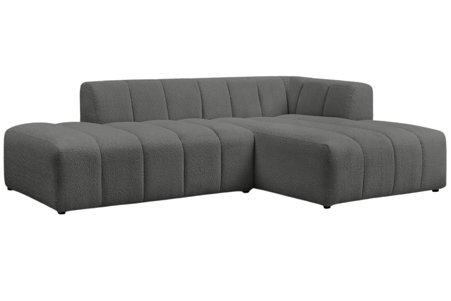 Bobochic Paris Tmavě šedá bouclé rohová pohovka Annecy 262 cm, pravá